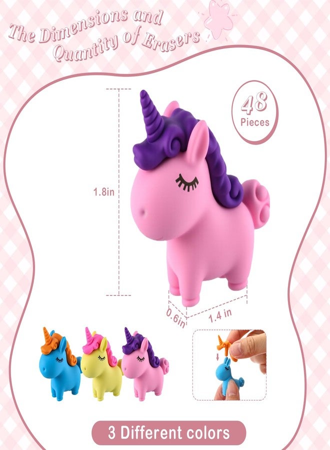 Resurhang 48 Pcs Unicorn Erasers Cute Erasers for Kids Bulk Unicorn Party Favors Animal Eraser Fun Eraser for Kids Students School Supplies Prize Valentines Gifts Party Favor - Image 2